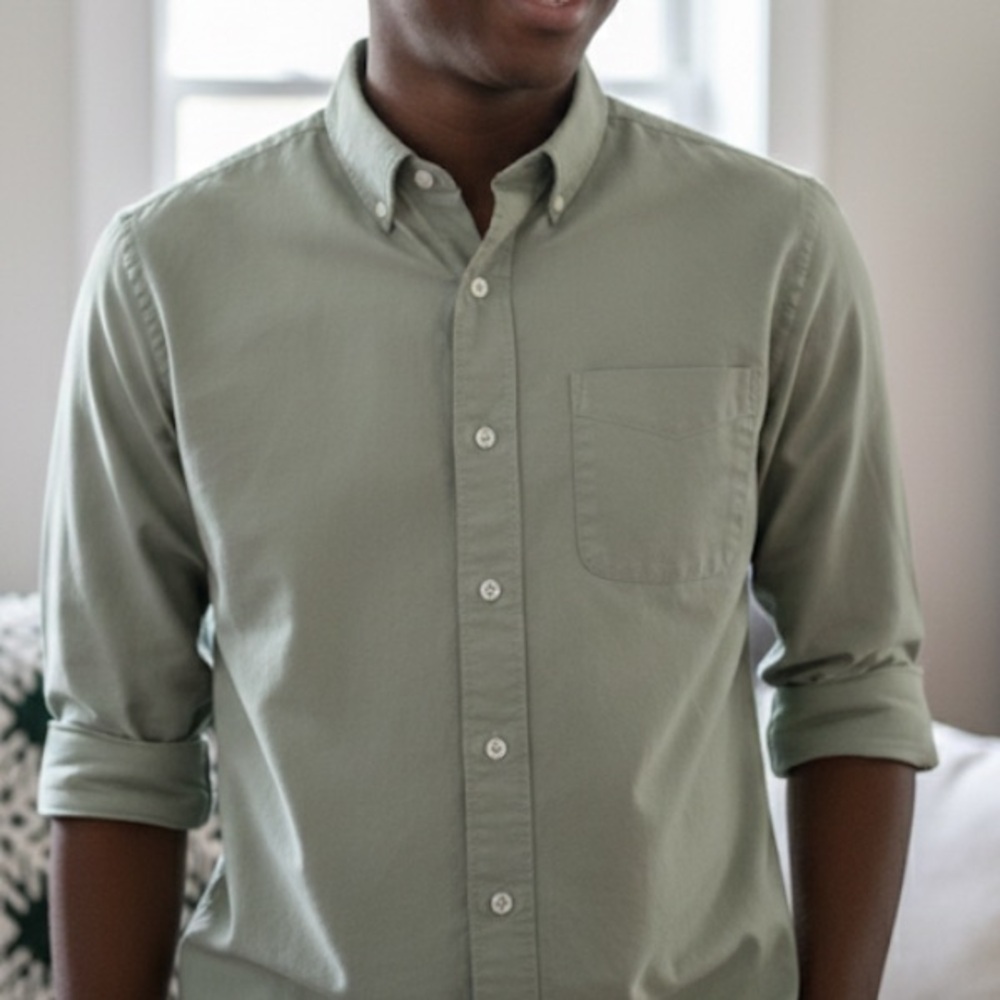 Wolf Vs Goat Military Green Button Down Cotton Top size 39/15.5